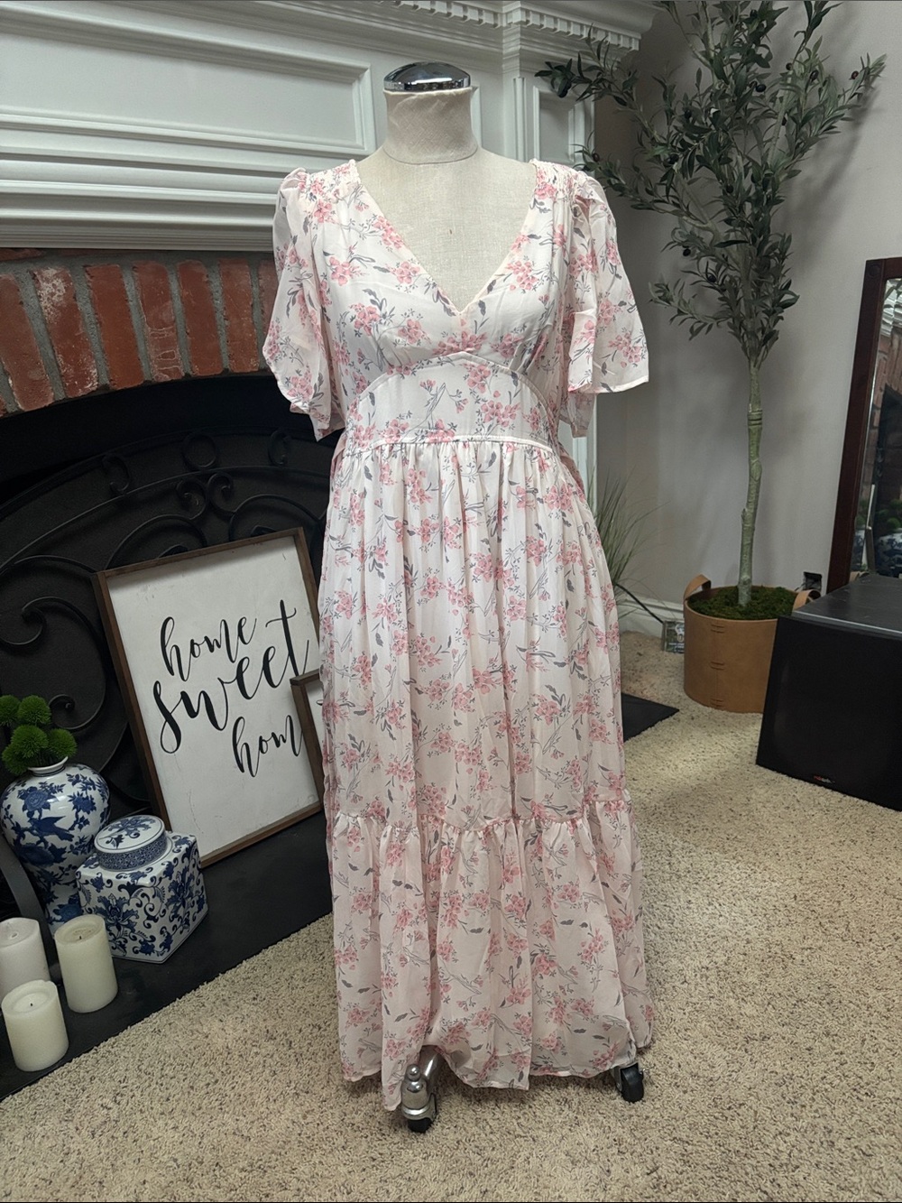 Baltic Born Pink Floral V-Neck Maxi Dress